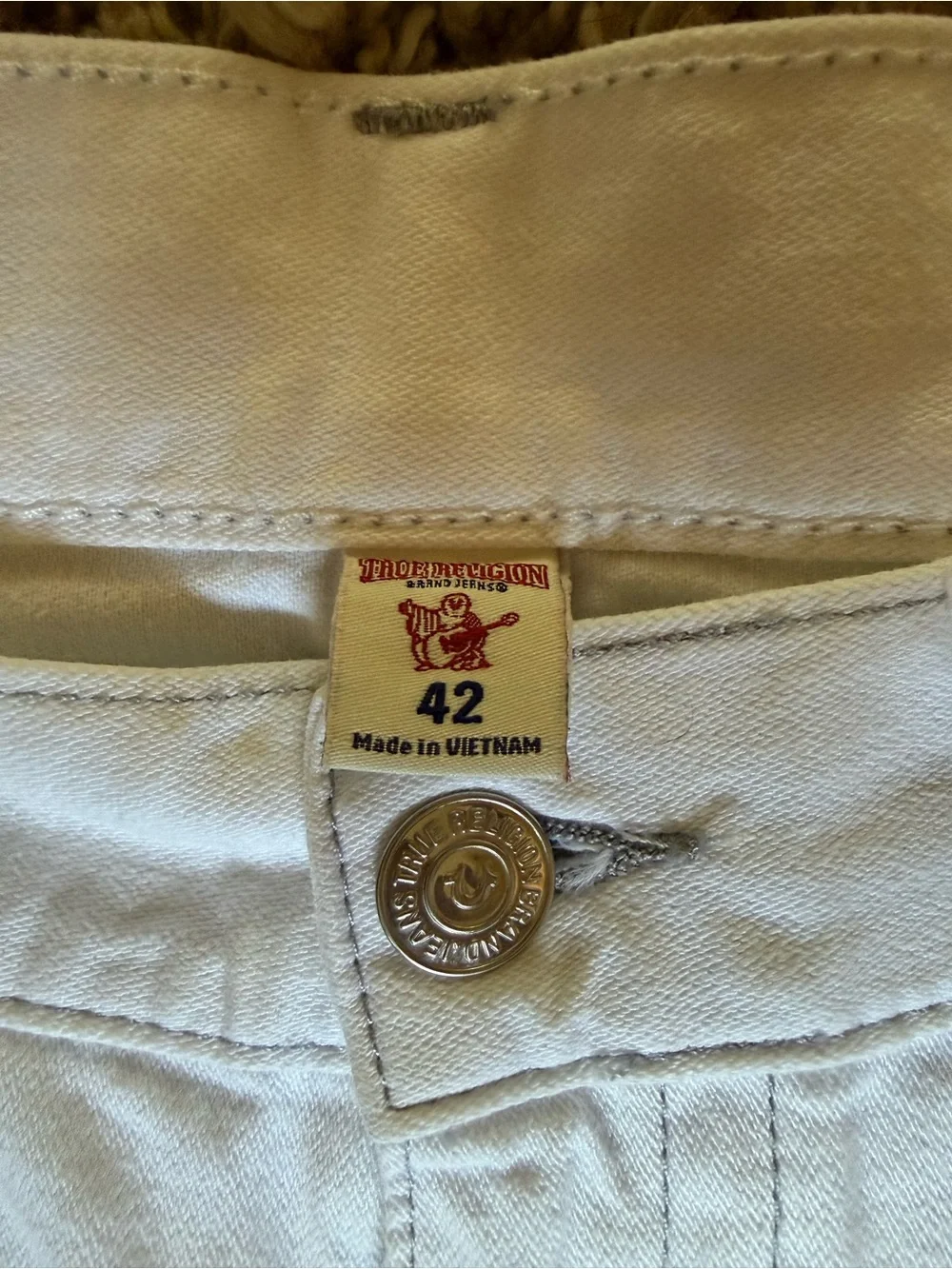 True Religion Cream White Straight Jeans Label Detail